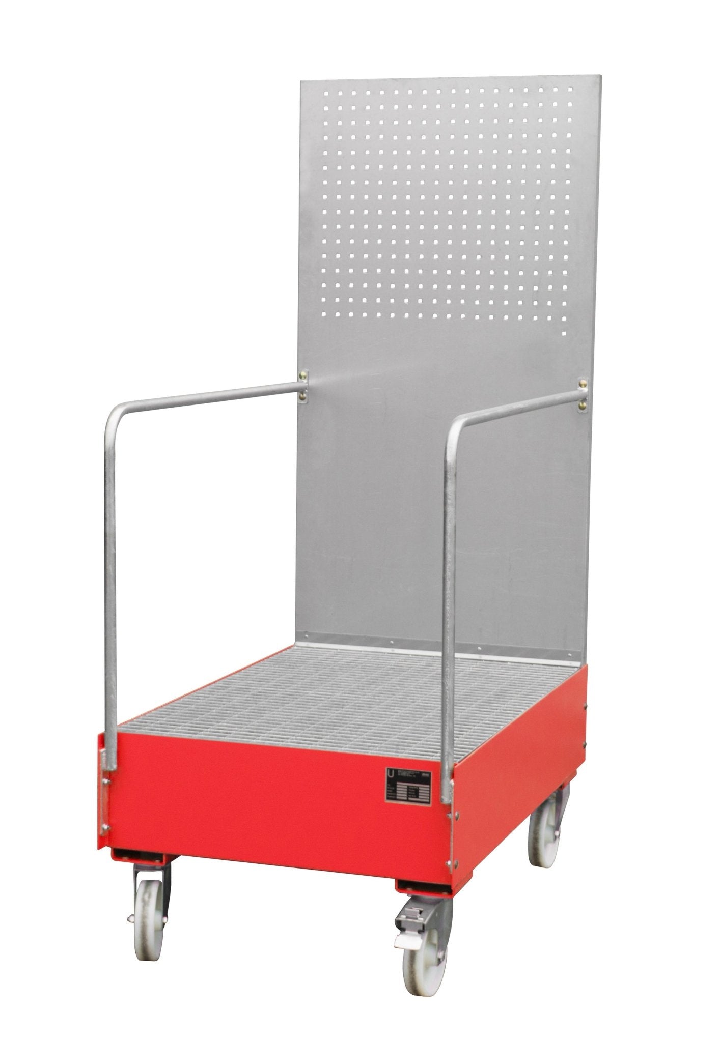 Fahrbare Auffangwanne mit Lochplattenwand LPW 200 - 3, lackiert, Feuerrot - Staplertechnik24 - 4447 - 60 - 0000 - 2