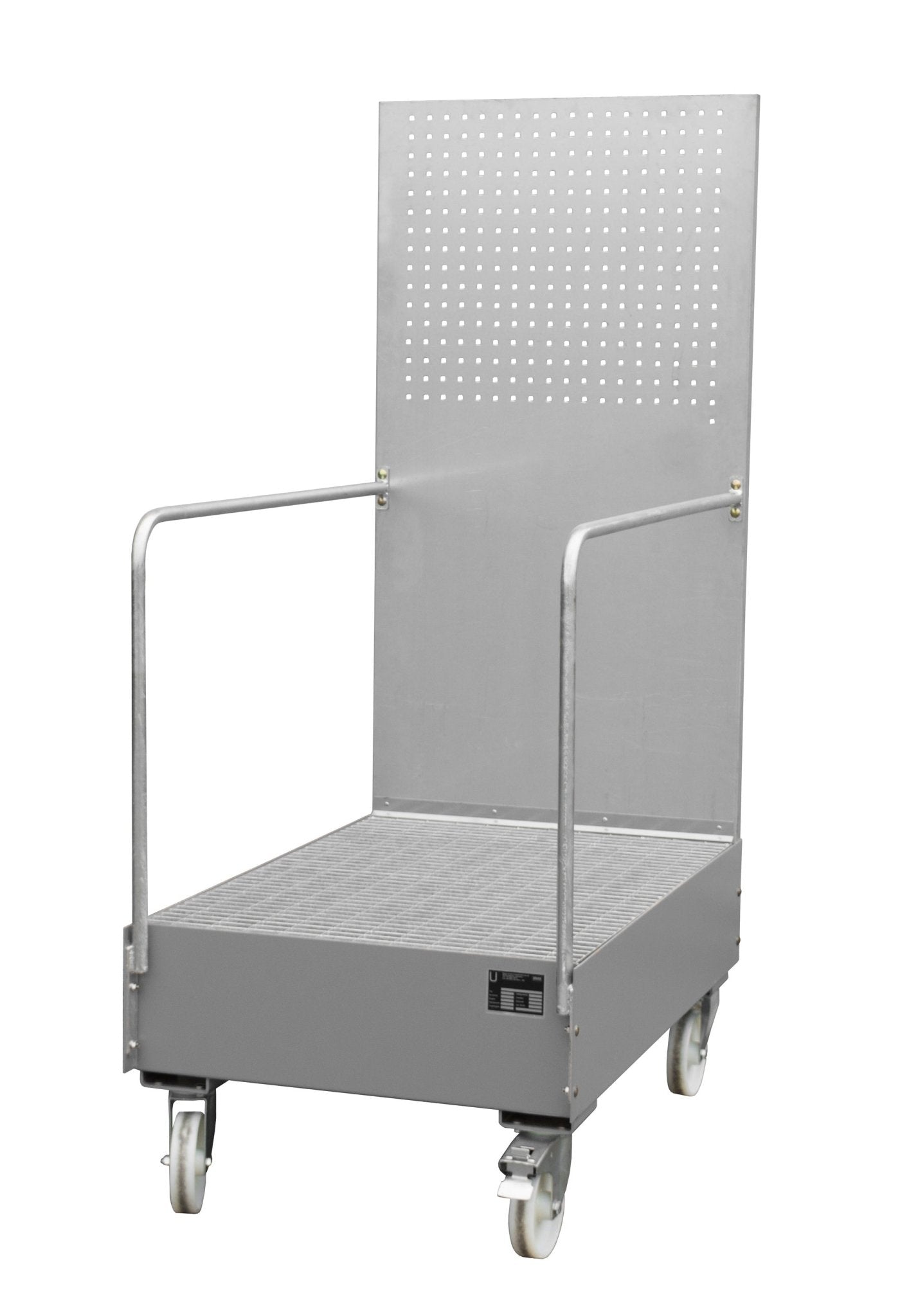 Fahrbare Auffangwanne mit Lochplattenwand LPW 200 - 3, lackiert, Mausgrau - Staplertechnik24 - 4447 - 60 - 0000 - 5
