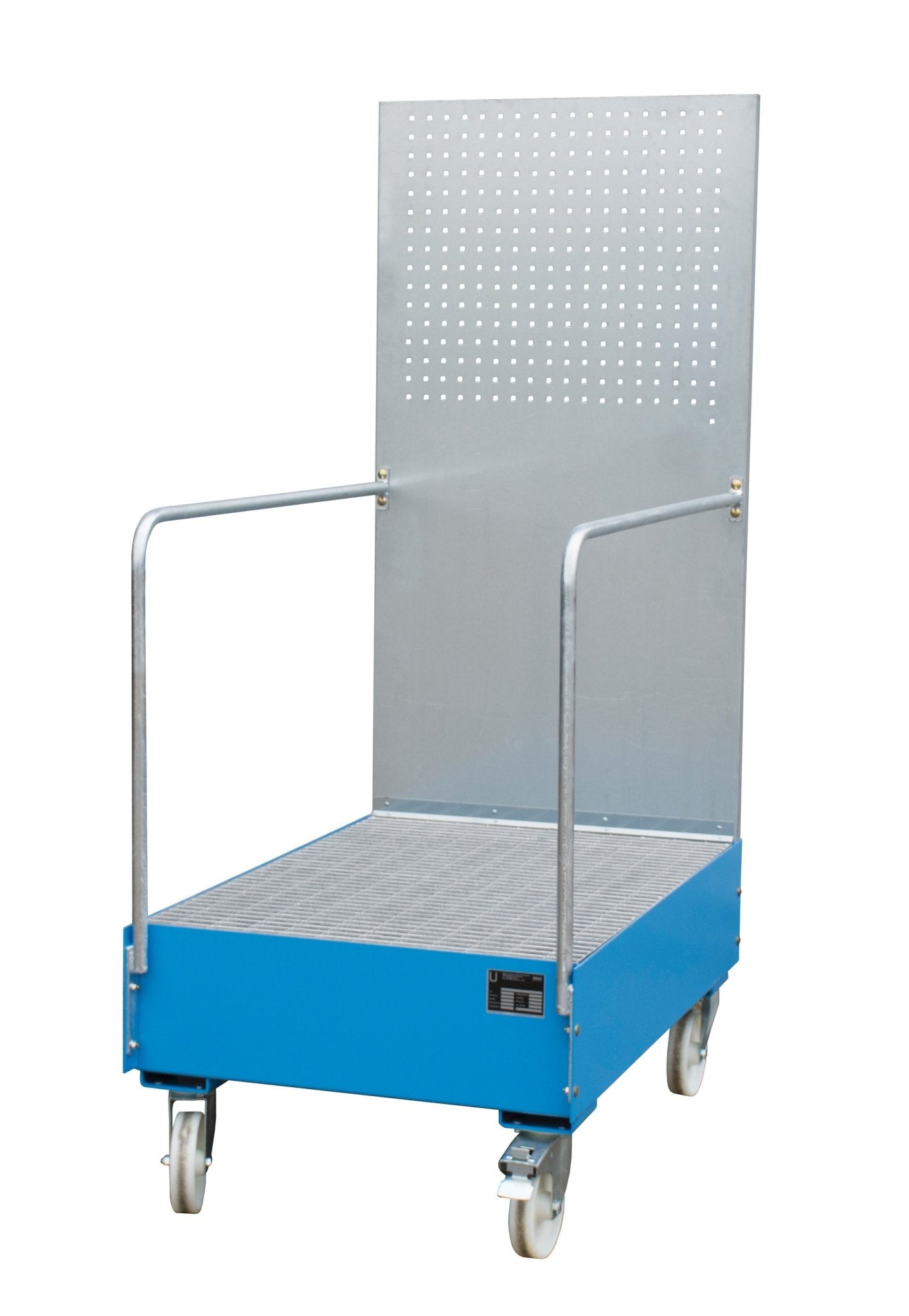 Fahrbare Auffangwanne mit Lochplattenwand LPW 200 - 3, lackiert, Lichtblau - Staplertechnik24 - 4447 - 60 - 0000 - 3