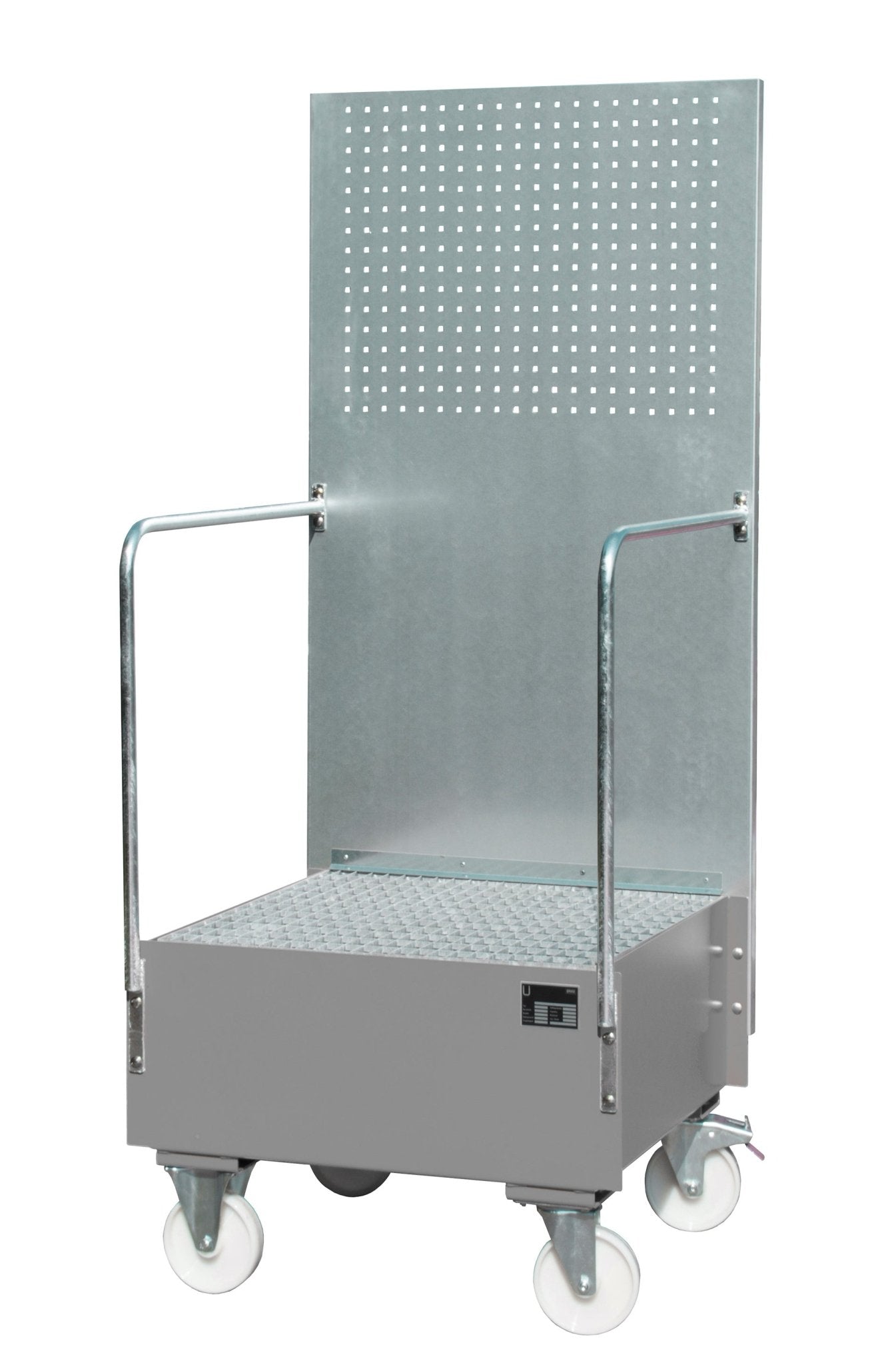 Fahrbare Auffangwanne mit Lochplattenwand LPW 200 - 1, lackiert, Mausgrau - Staplertechnik24 - 4447 - 58 - 0000 - 5
