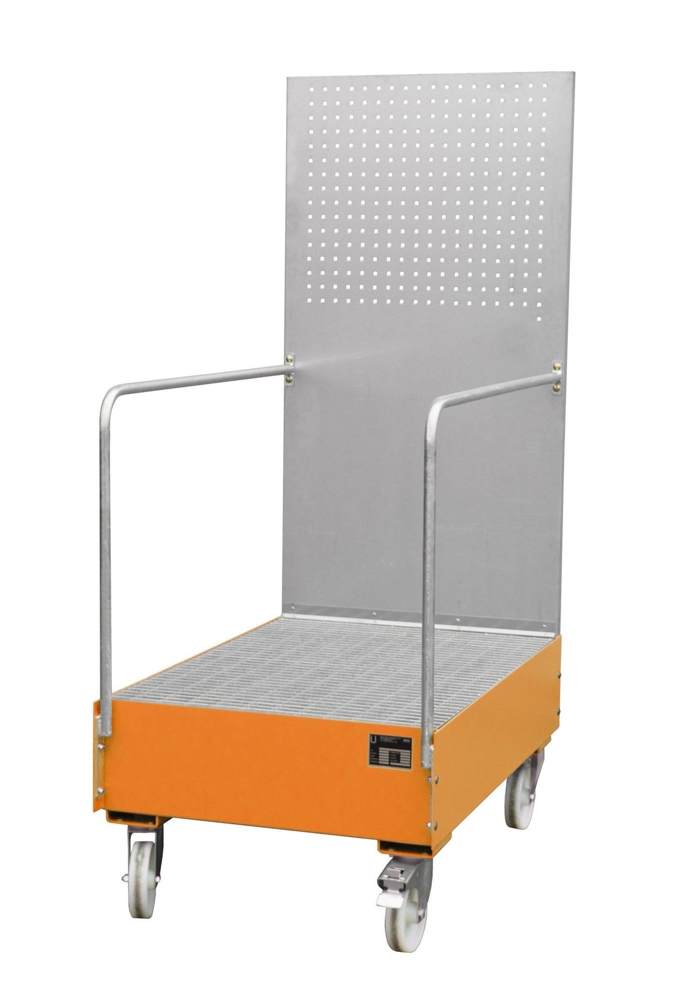 Fahrbare Auffangwanne mit Lochplattenwand LPW 200 - 3, lackiert, Gelborange - Staplertechnik24 - 4447 - 60 - 0000 - 1