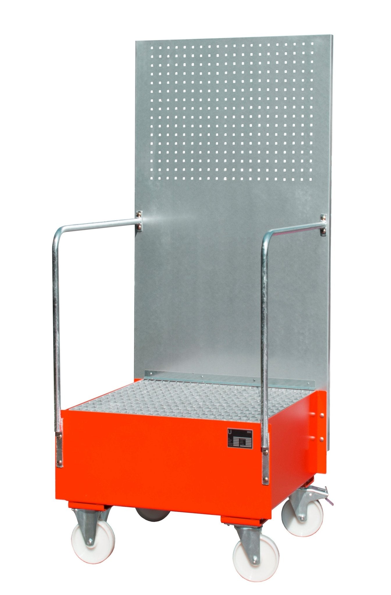 Fahrbare Auffangwanne mit Lochplattenwand LPW 200 - 1, lackiert, Feuerrot - Staplertechnik24 - 4447 - 58 - 0000 - 2
