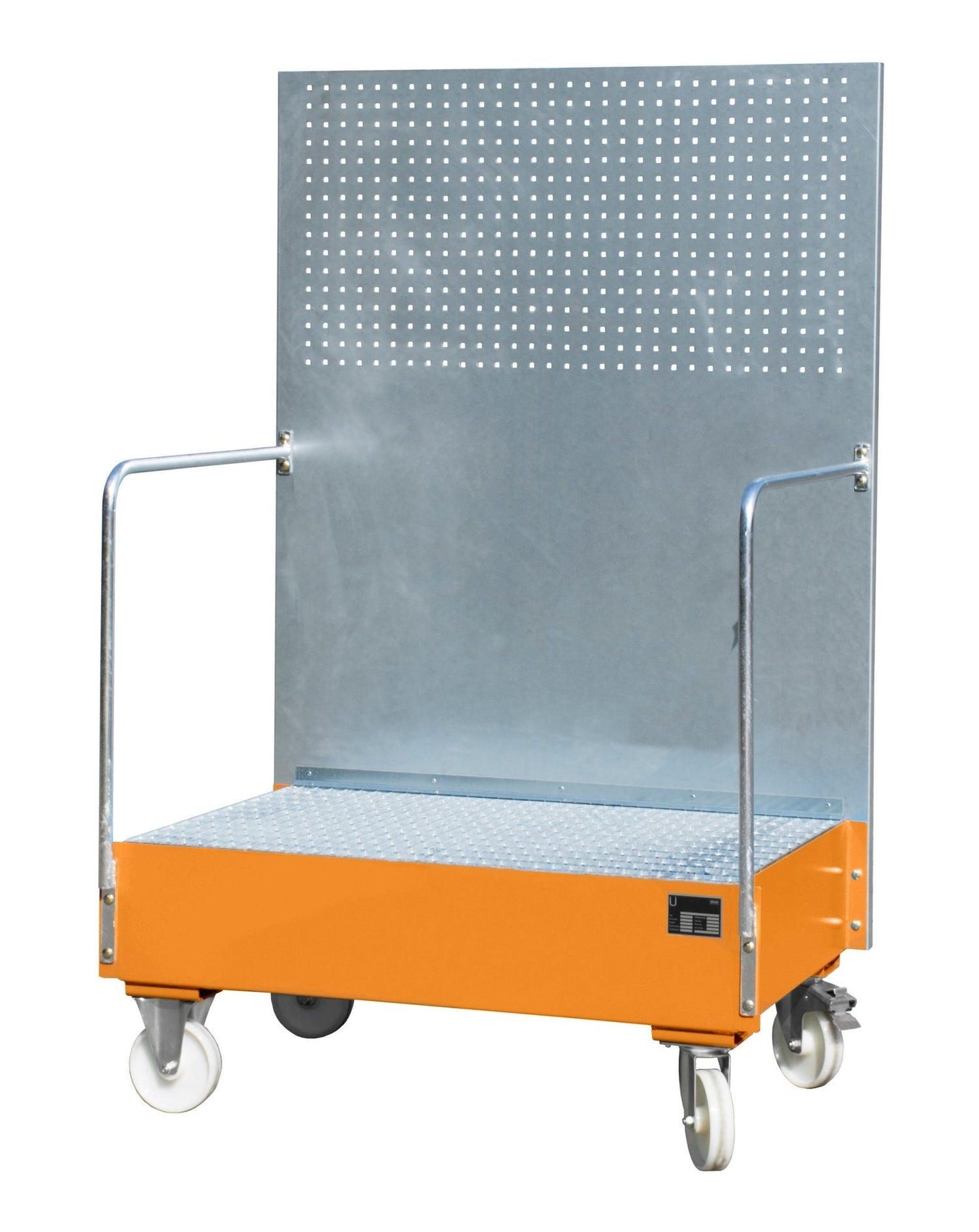 Fahrbare Auffangwanne mit Lochplattenwand LPW 200 - 2, lackiert, Gelborange - Staplertechnik24 - 4447 - 59 - 0000 - 1
