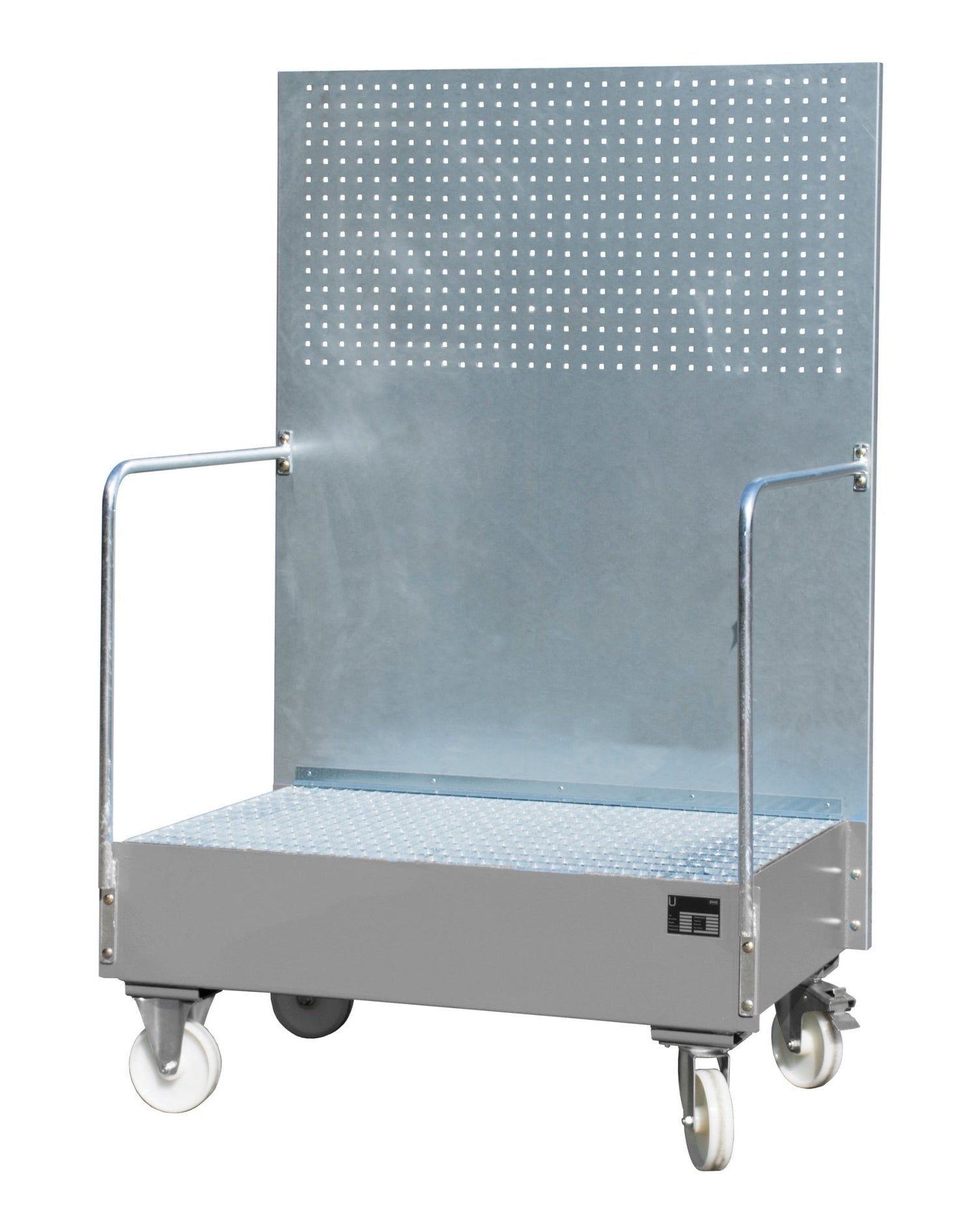 Fahrbare Auffangwanne mit Lochplattenwand LPW 200 - 2, lackiert, Mausgrau - Staplertechnik24 - 4447 - 59 - 0000 - 5