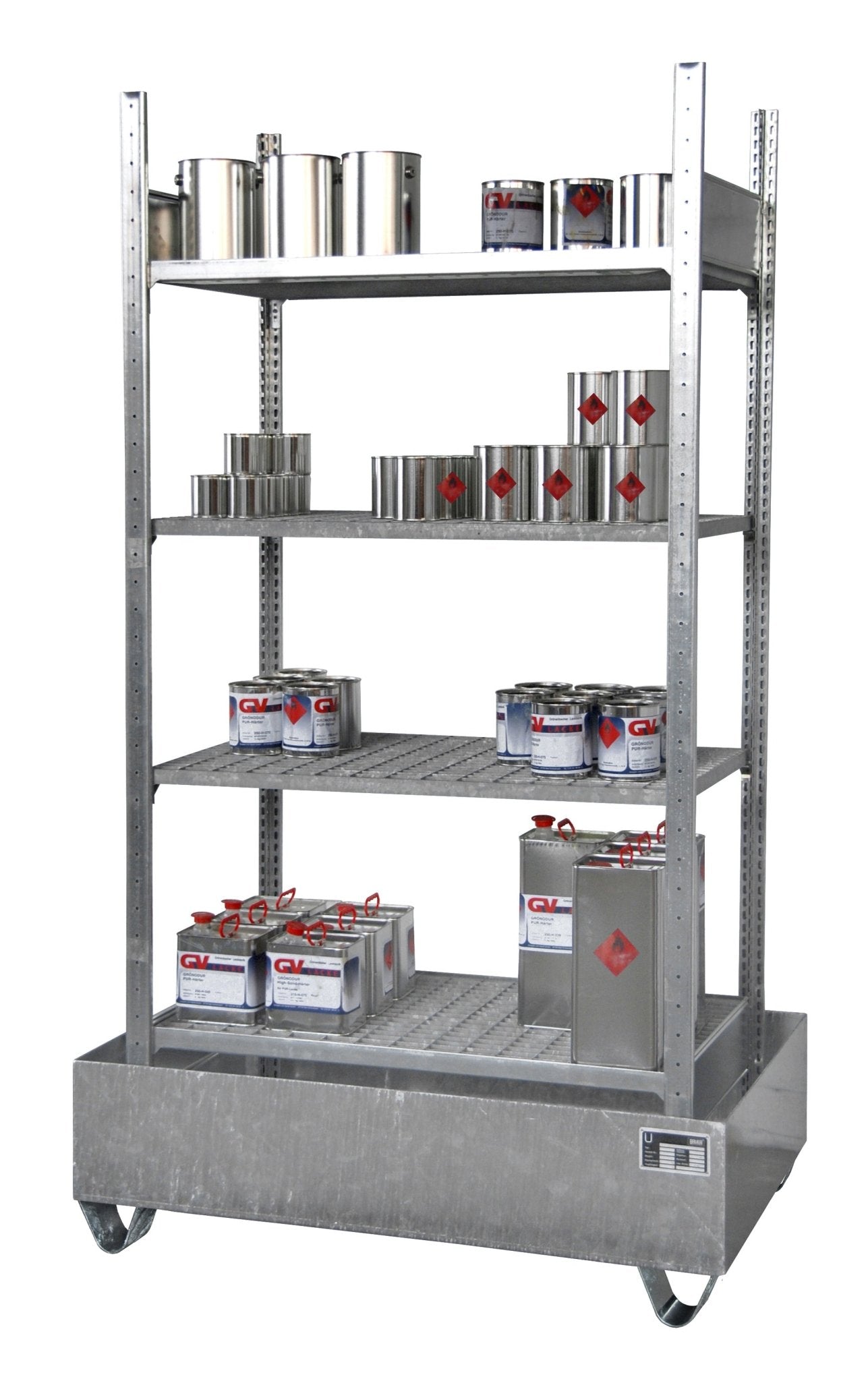 Kleingebinderegal mit Auffangwanne 3021 - 4E, verzinkt - Staplertechnik24 - 4473 - 25 - 0000 - 7