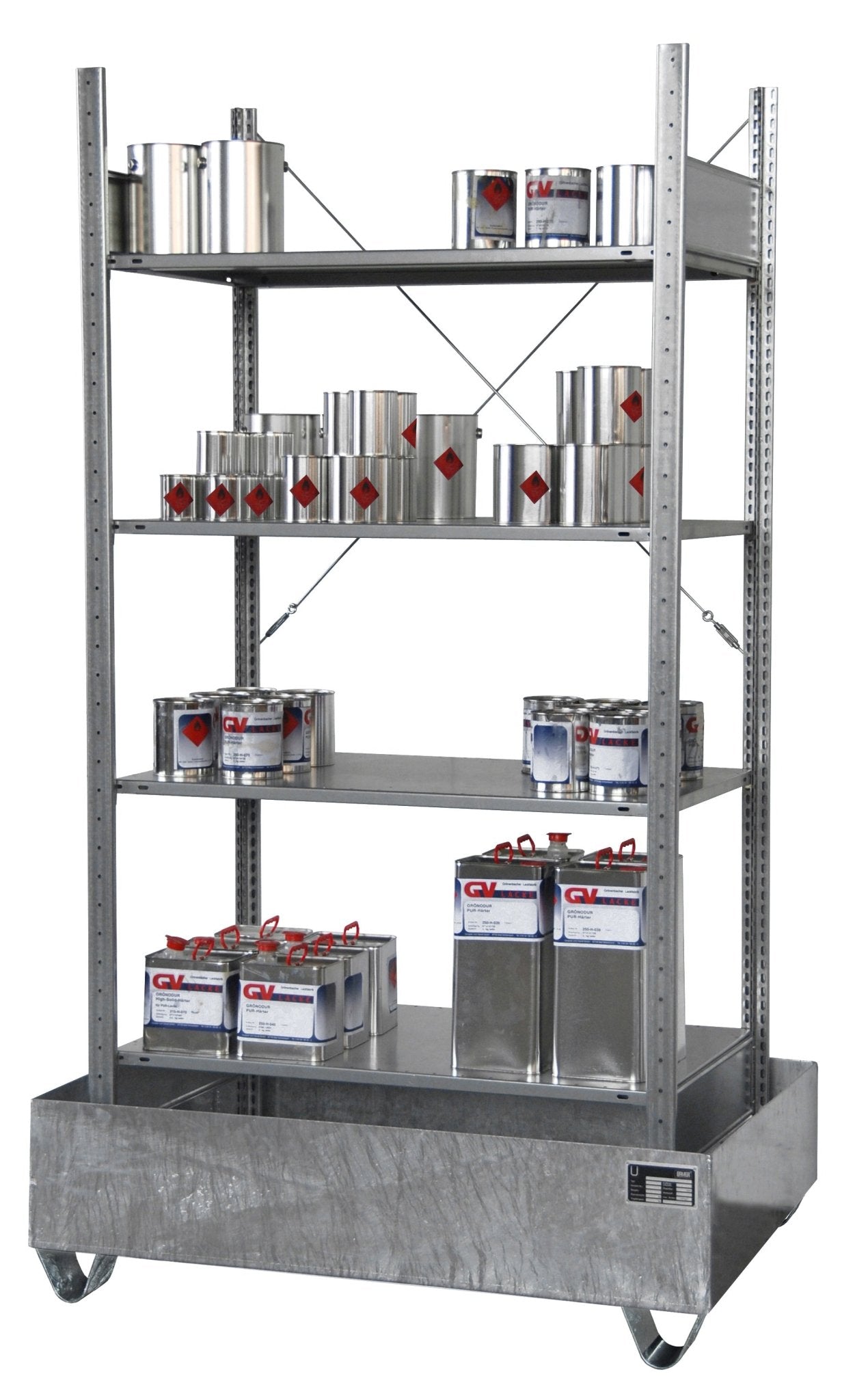 Kleingebinderegal mit Auffangwanne 3022 - 4E, verzinkt - Staplertechnik24 - 4473 - 26 - 0000 - 7