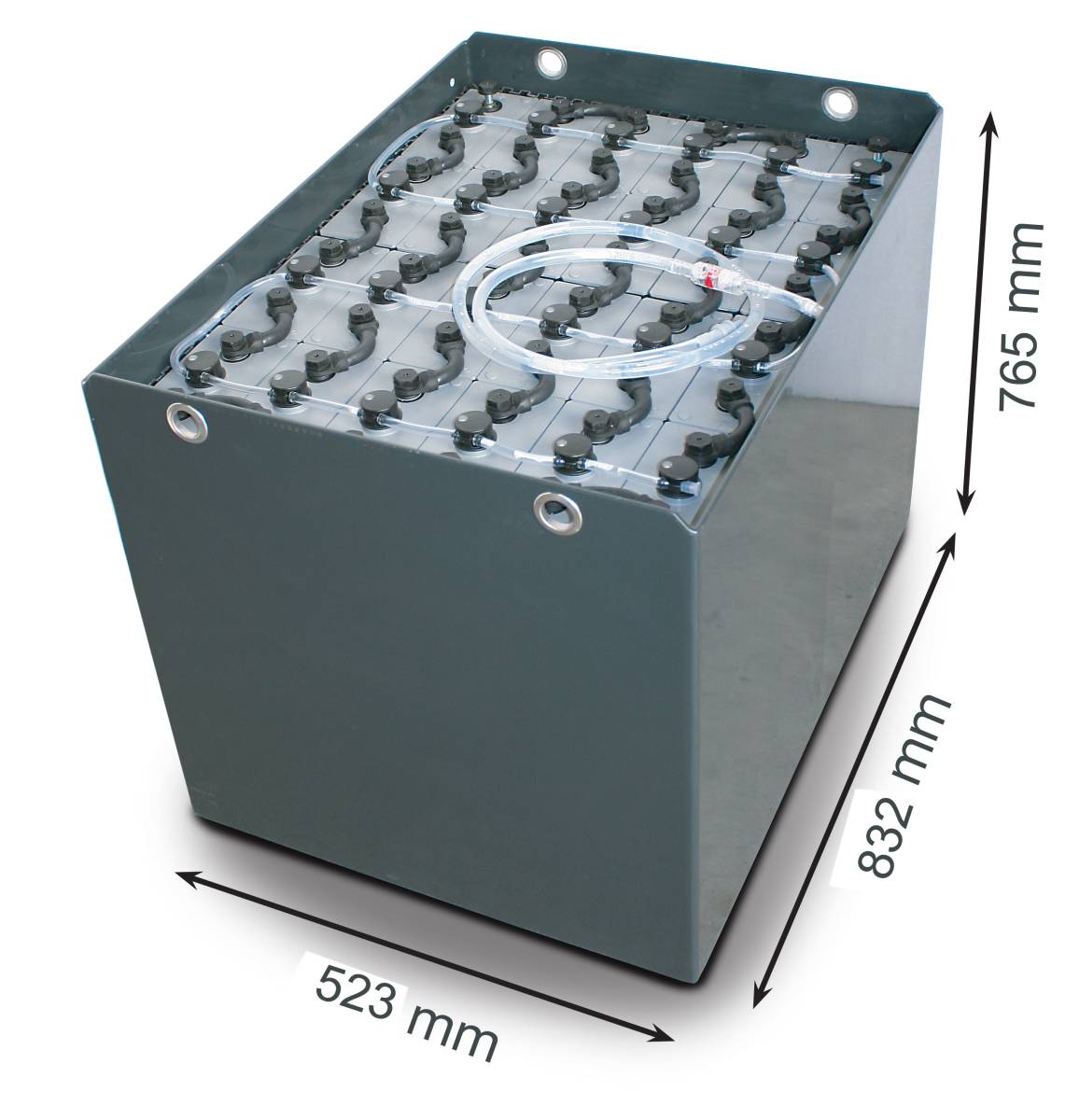 48V Gabelstaplerbatterie 4 PzS 620 Ah DIN A (832 * 523 * 784mm L/B/H) Trog 57017020 inkl. Aquamatik