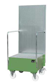 Fahrbare Auffangwanne mit Lochplattenwand LPW 200 - 1, lackiert, Resedagrün - Staplertechnik24 - 4447 - 58 - 0000 - 4