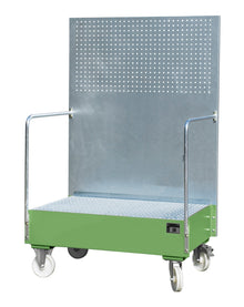 Fahrbare Auffangwanne mit Lochplattenwand LPW 200 - 2, lackiert, Resedagrün - Staplertechnik24 - 4447 - 59 - 0000 - 4