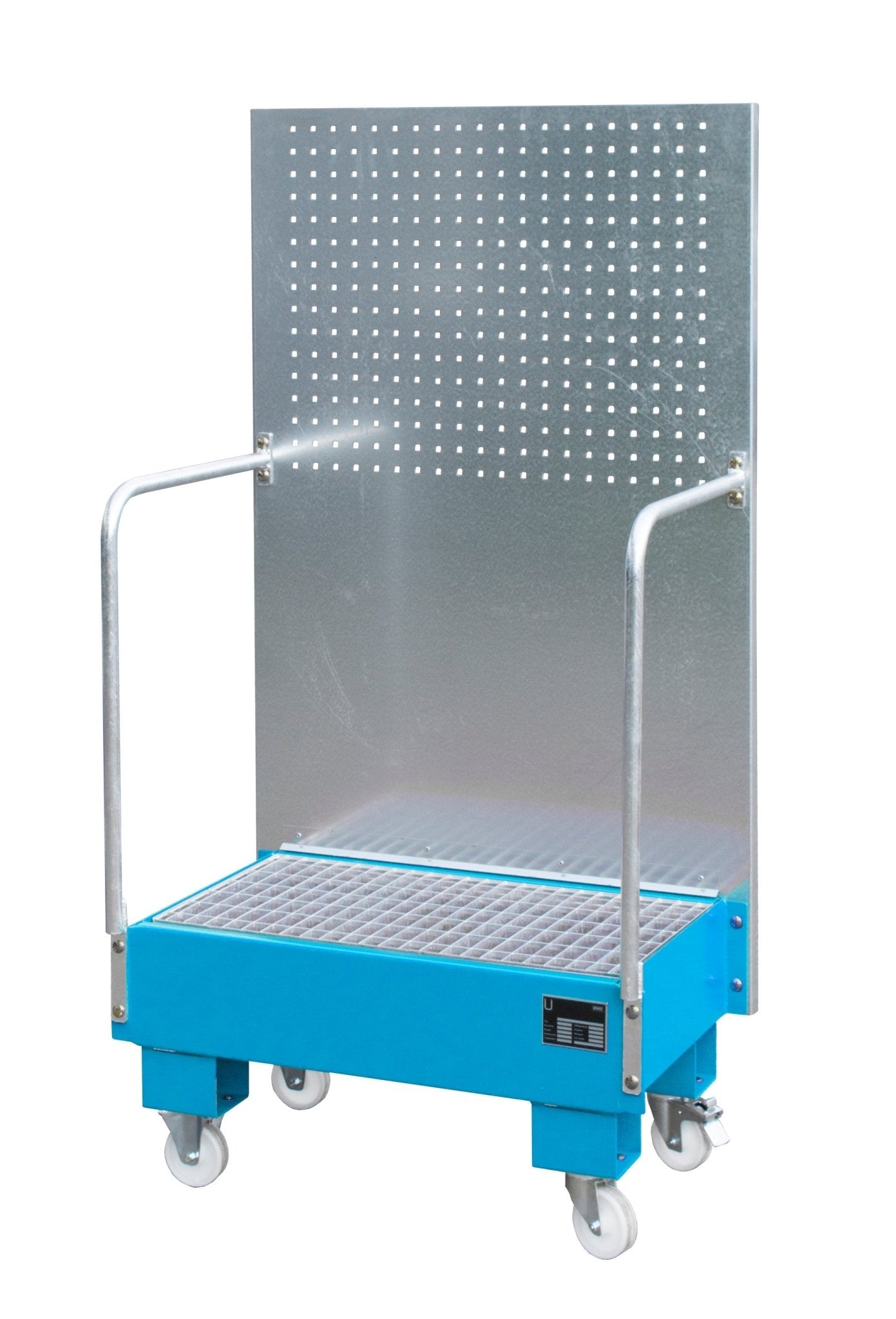 Fahrbare Auffangwanne mit Lochplattenwand LPW 60 - 2, lackiert, Lichtblau - Staplertechnik24 - 4447 - 56 - 0000 - 3