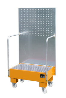 Fahrbare Auffangwanne mit Lochplattenwand LPW 60 - 2, lackiert, Gelborange - Staplertechnik24 - 4447 - 56 - 0000 - 1
