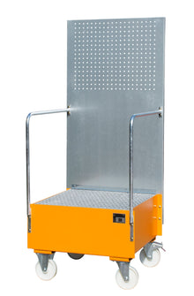 Fahrbare Auffangwanne mit Lochplattenwand LPW 200 - 1, lackiert, Gelborange - Staplertechnik24 - 4447 - 58 - 0000 - 1