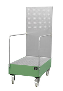 Fahrbare Auffangwanne mit Lochplattenwand LPW 200 - 3, lackiert, Resedagrün - Staplertechnik24 - 4447 - 60 - 0000 - 4