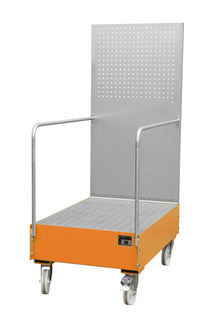 Fahrbare Auffangwanne mit Lochplattenwand LPW 200 - 3, lackiert, Gelborange - Staplertechnik24 - 4447 - 60 - 0000 - 1