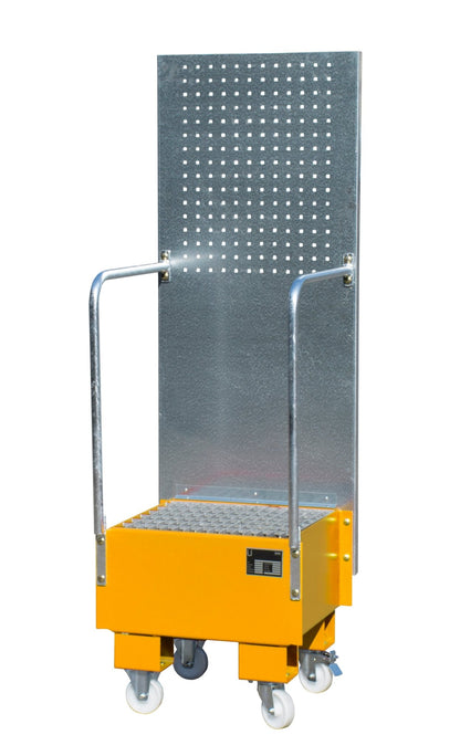 Fahrbare Auffangwanne mit Lochplattenwand LPW 60 - 1, lackiert, Gelborange - Staplertechnik24 - 4447 - 55 - 0000 - 1