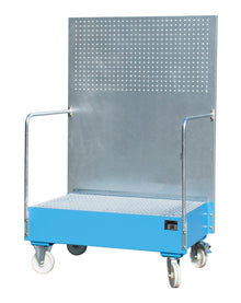 Fahrbare Auffangwanne mit Lochplattenwand LPW 200 - 2, lackiert, Lichtblau - Staplertechnik24 - 4447 - 59 - 0000 - 3