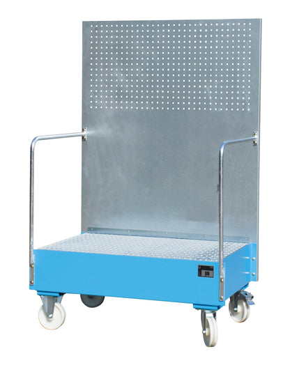 Fahrbare Auffangwanne mit Lochplattenwand LPW 200 - 2, lackiert, Lichtblau - Staplertechnik24 - 4447 - 59 - 0000 - 3