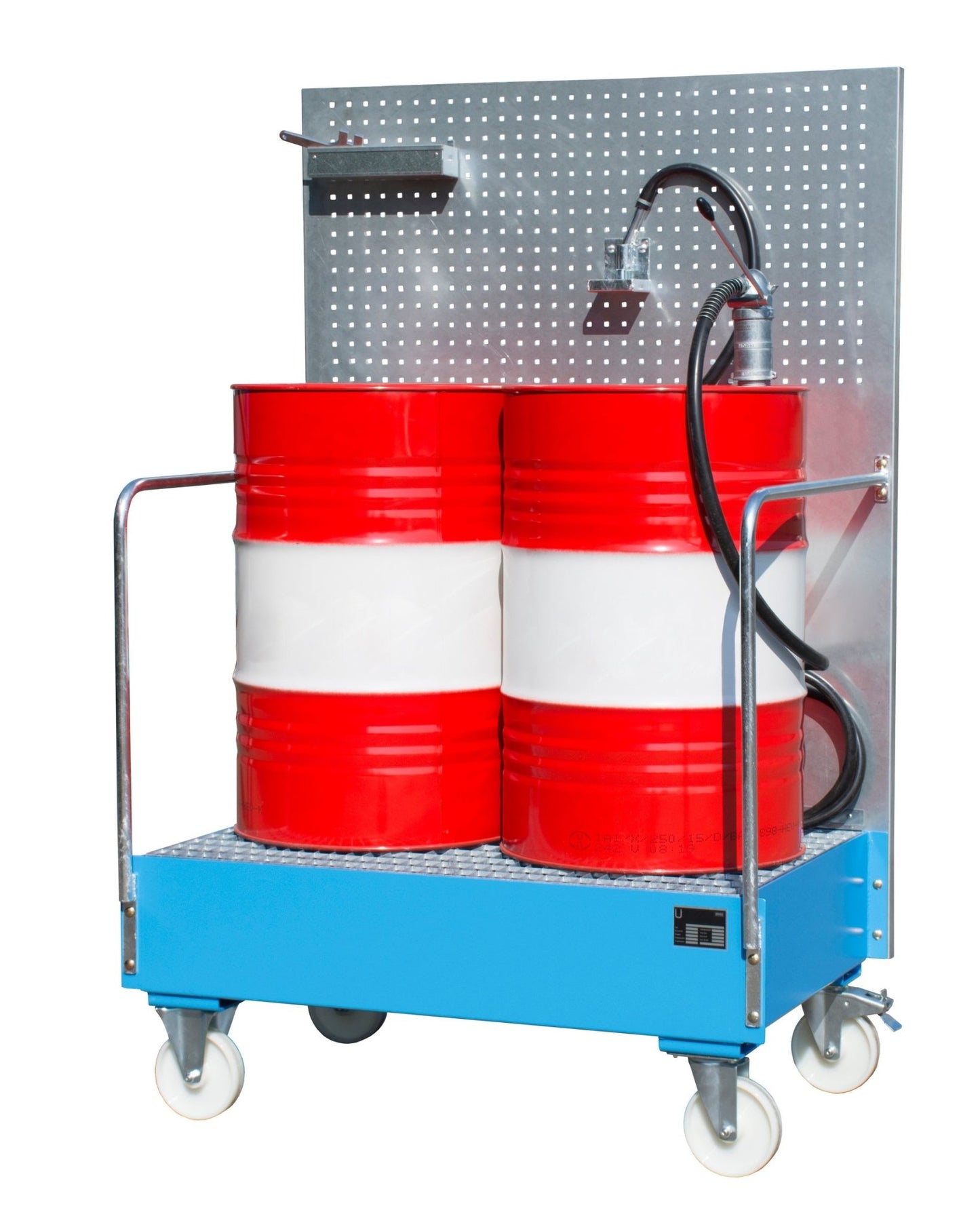 Fahrbare Auffangwanne mit Lochplattenwand LPW 200 - 2, lackiert, Lichtblau - Staplertechnik24 - 4447 - 59 - 0000 - 3