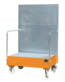 Fahrbare Auffangwanne mit Lochplattenwand LPW 200 - 2, lackiert, Gelborange - Staplertechnik24 - 4447 - 59 - 0000 - 1