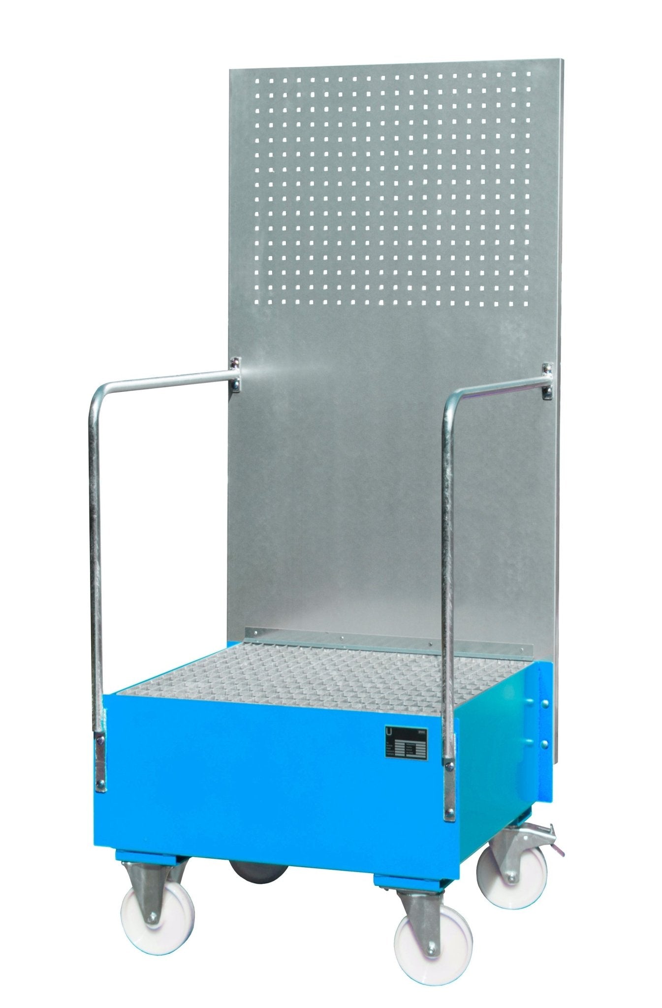 Fahrbare Auffangwanne mit Lochplattenwand LPW 200 - 1, lackiert, Lichtblau - Staplertechnik24 - 4447 - 58 - 0000 - 3