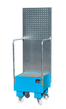 Fahrbare Auffangwanne mit Lochplattenwand LPW 60 - 1, lackiert, Lichtblau - Staplertechnik24 - 4447 - 55 - 0000 - 3