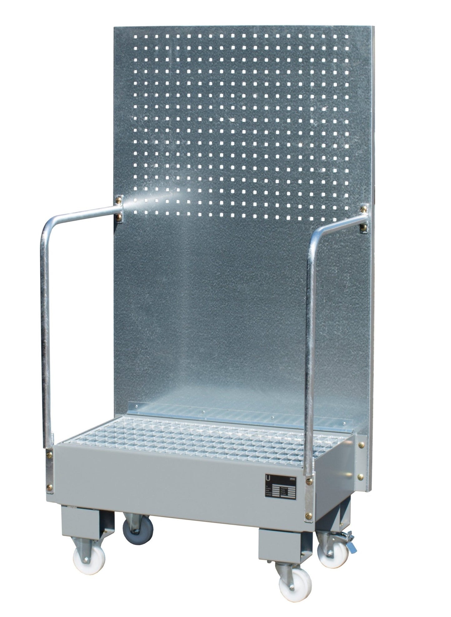Fahrbare Auffangwanne mit Lochplattenwand LPW 60 - 2, lackiert, Mausgrau - Staplertechnik24 - 4447 - 56 - 0000 - 5