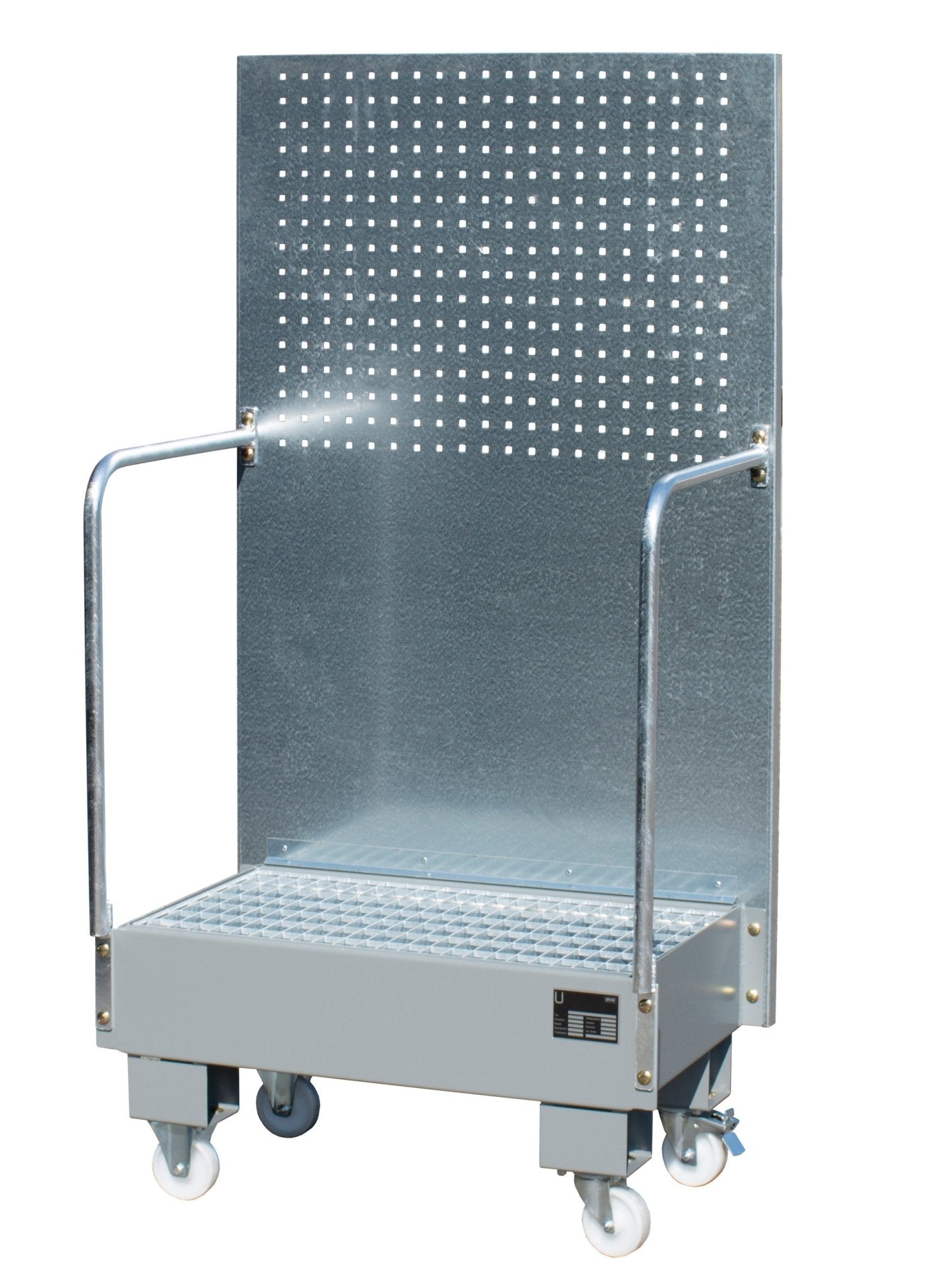 Fahrbare Auffangwanne mit Lochplattenwand LPW 60 - 2, lackiert, Mausgrau - Staplertechnik24 - 4447 - 56 - 0000 - 5